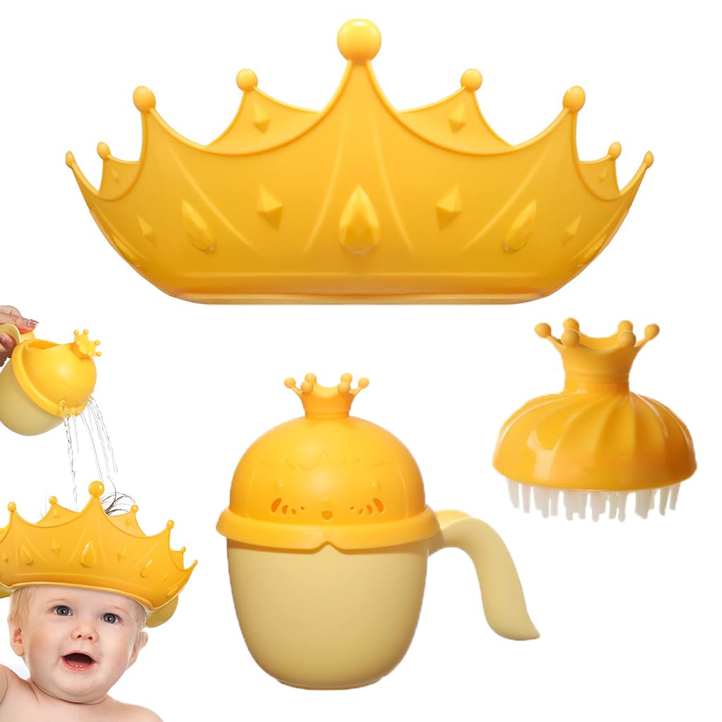 SNOWIE SOFT Baby Shower Cap Hair Brush Rinse Cup Soft Silicone Crown Cap Bath Cap Protecting Eye & Ear Adjustable Baby Shower Crown Cap Baby Shower Gift, Yellow SNOWIE SOFT Baby Shower Cap Hair Brush Rinse Cup Soft Silicone Crown Cap Bath Cap Protecting Eye & Ear Adjustable Baby Shower Crown Cap Baby Shower Gift, Yellow